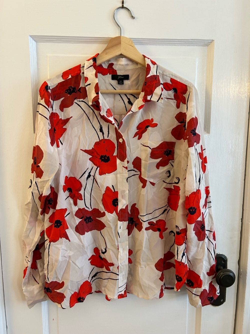 J. Crew silk buttondown poppy